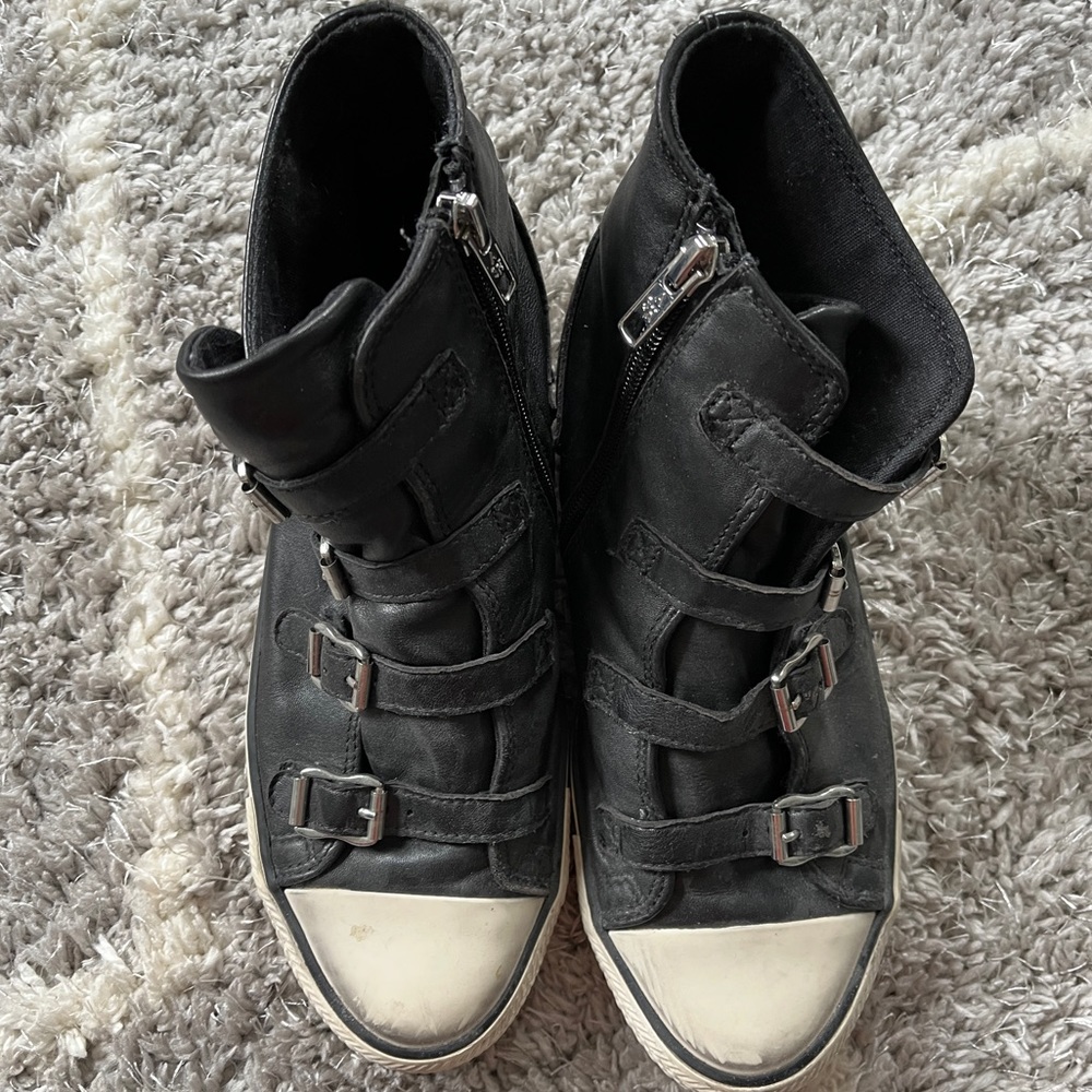 Ash Leather Buckle Sneakers